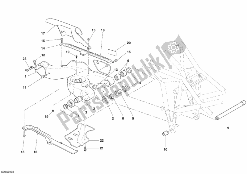 All parts for the Swing Arm of the Ducati Multistrada 1100 S 2007